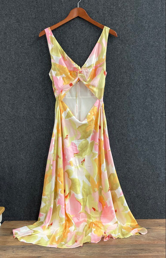 Princess Polly Women's Floral Twist Front Cut Out Maxi Dress Multicolor Sz 8