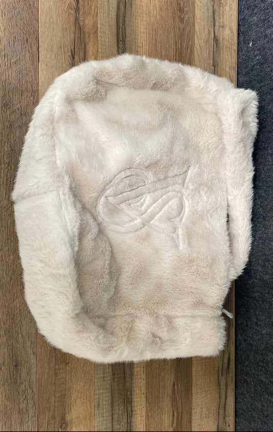 NWT Victoria's Secret Cream Faux Fur Tote Bag VS Logo Monogram Sherpa Plush