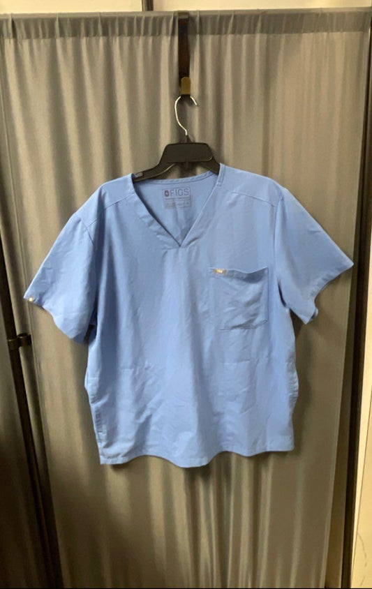 FIGS Men's Leon Three Pocket Scrub Top Light Blue V-Neck Size XL