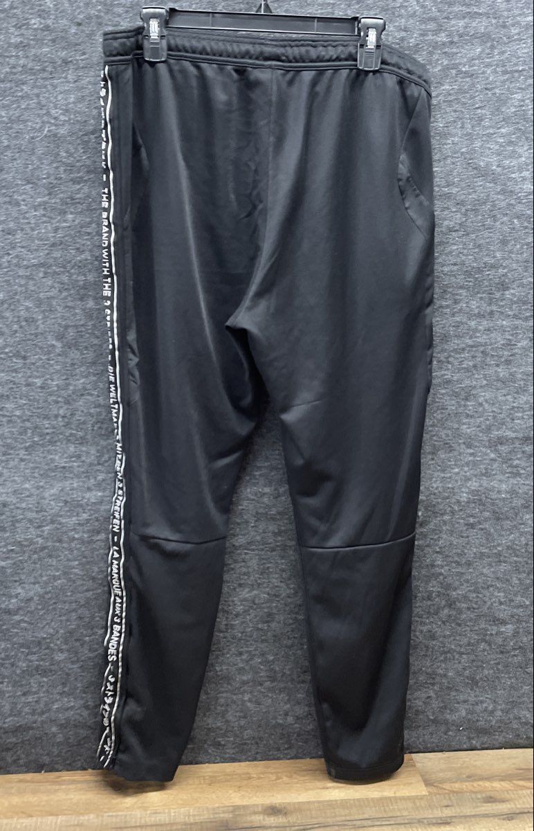 Adidas Men's Black Multilingual 3 Stripes Tape Tapered Track Pants Size L
