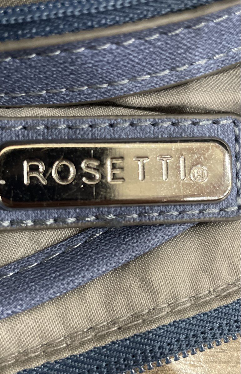 Rosetti Blue Leather Triple Zip Crossbody Bag Silver Hardware Adjustable Strap