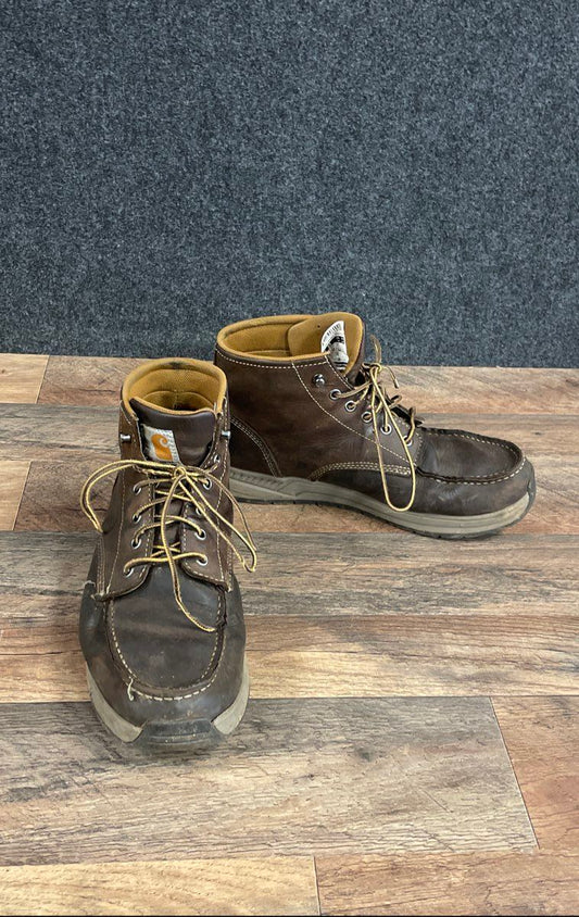 Carhartt Force 4-Inch Wedge Brown Leather Moc Toe Work Boots CMX4023 Size 10.5