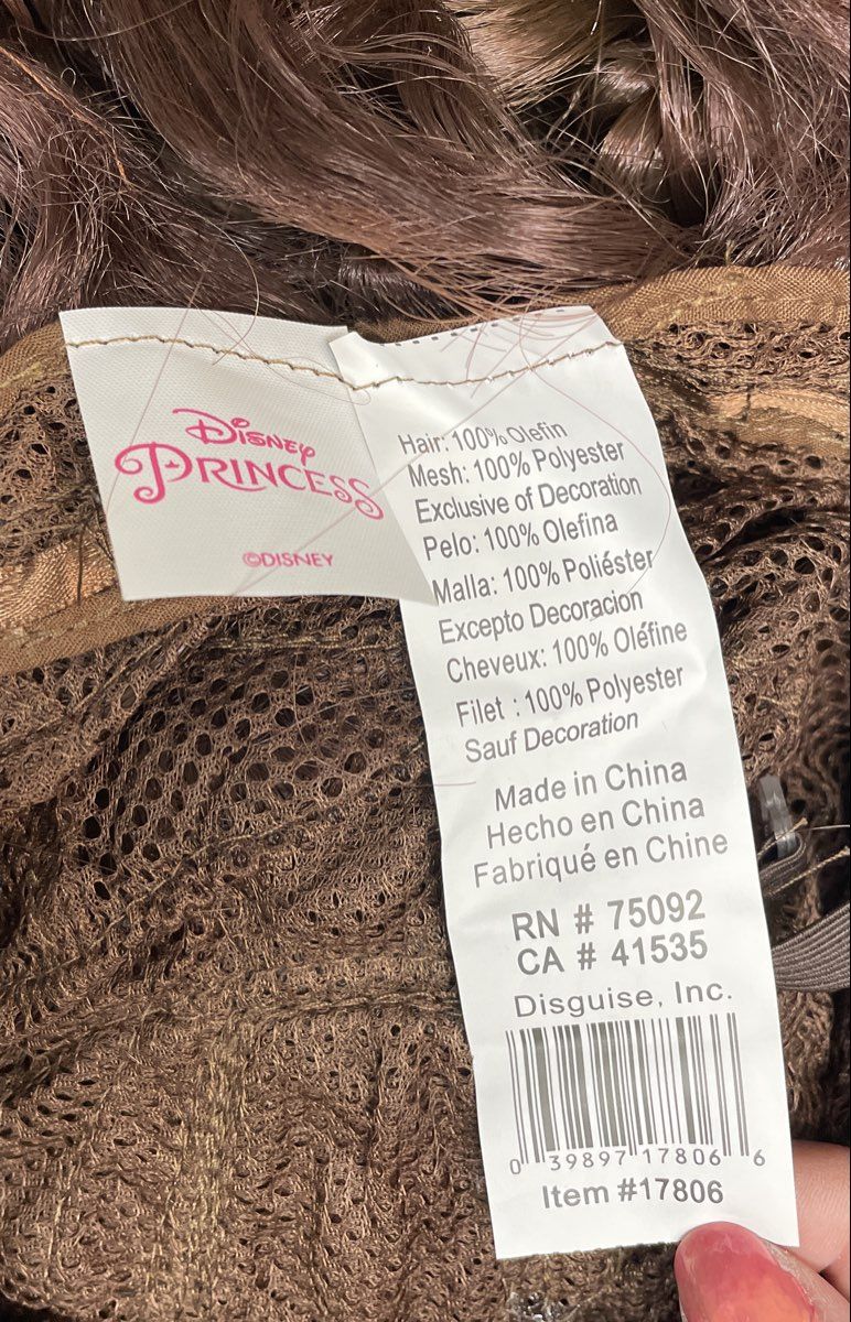 Disney Princess Belle Wig Brown Beauty and the Beast Costume Accessory Curls