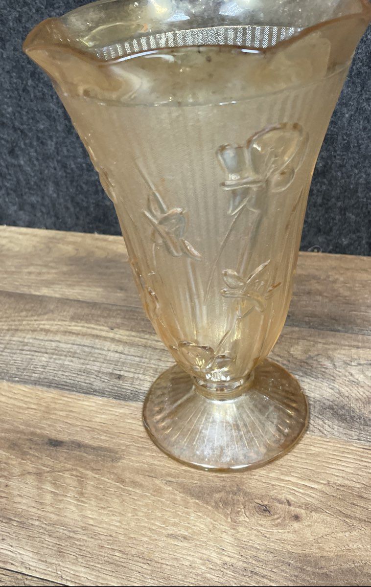 Vintage Marigold Iris & Herringbone Vase by Jeanette