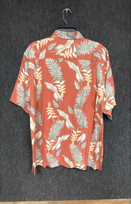 Tommy Bahama Men's Silk Hawaiian Camp Shirt Rust Tropical Palm Leaf Sz M
