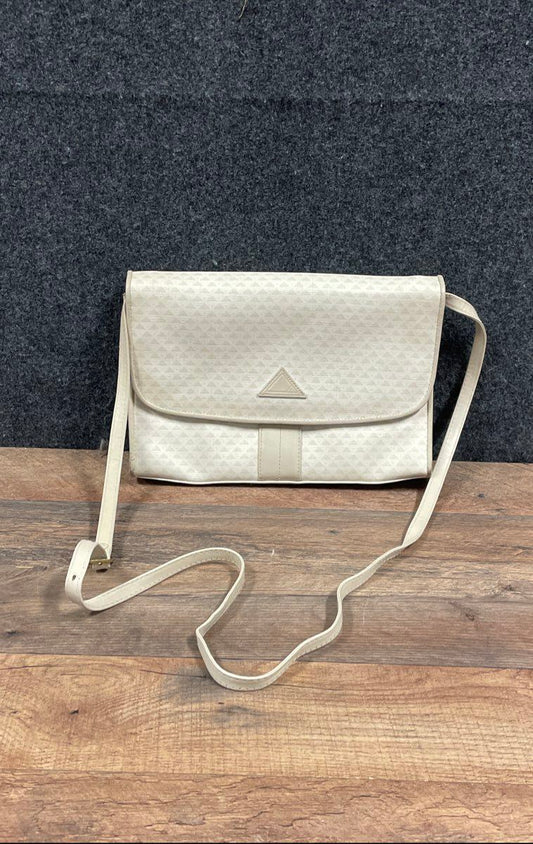 Vintage 1980s Liz Claiborne Cream Triangle Print Crossbody Shoulder Bag