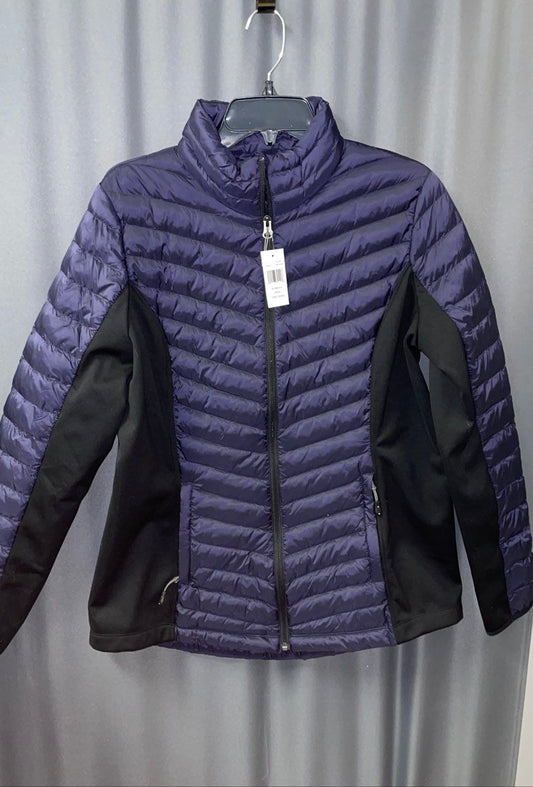 32 Degrees Heat Women's NWT Puffer Jacket Navy Blue Mixed Media Full Zip Sz L