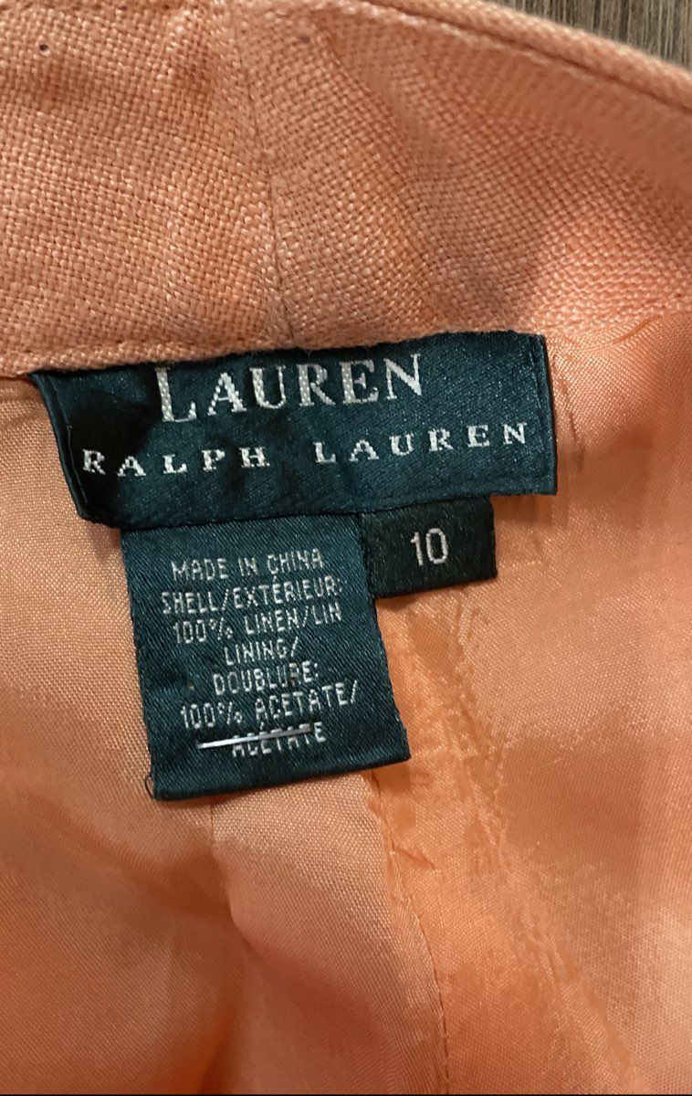 Ralph Lauren Women's Orange 100% Linen Straight Leg High Rise Lined Pants Sz 10