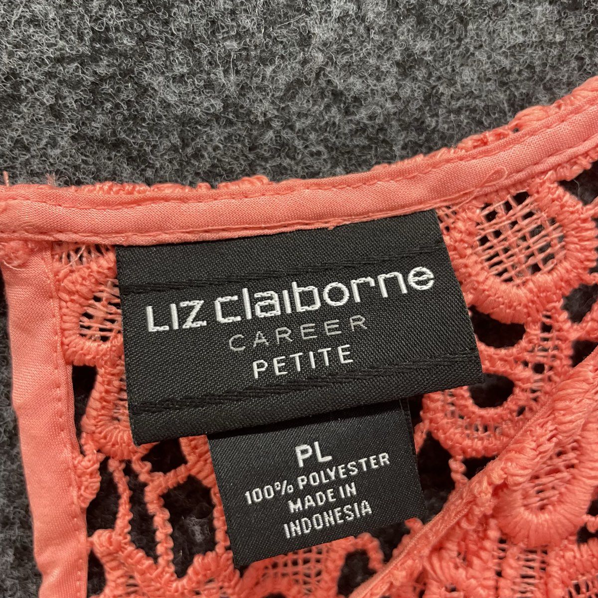Liz Claiborne Women's Coral Floral Crochet Lace Blouse Top Sz PL