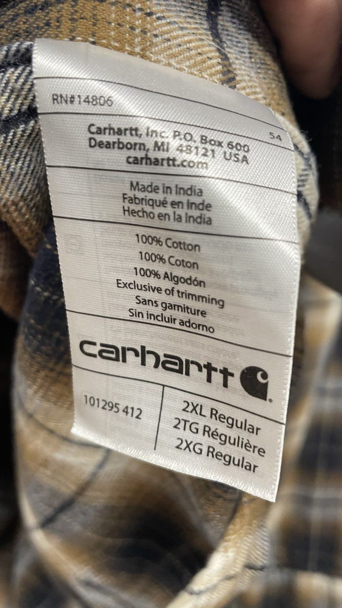 Carhartt Men's Flannel Button Up Shirt Brown Plaid Relaxed Fit Size 2XL