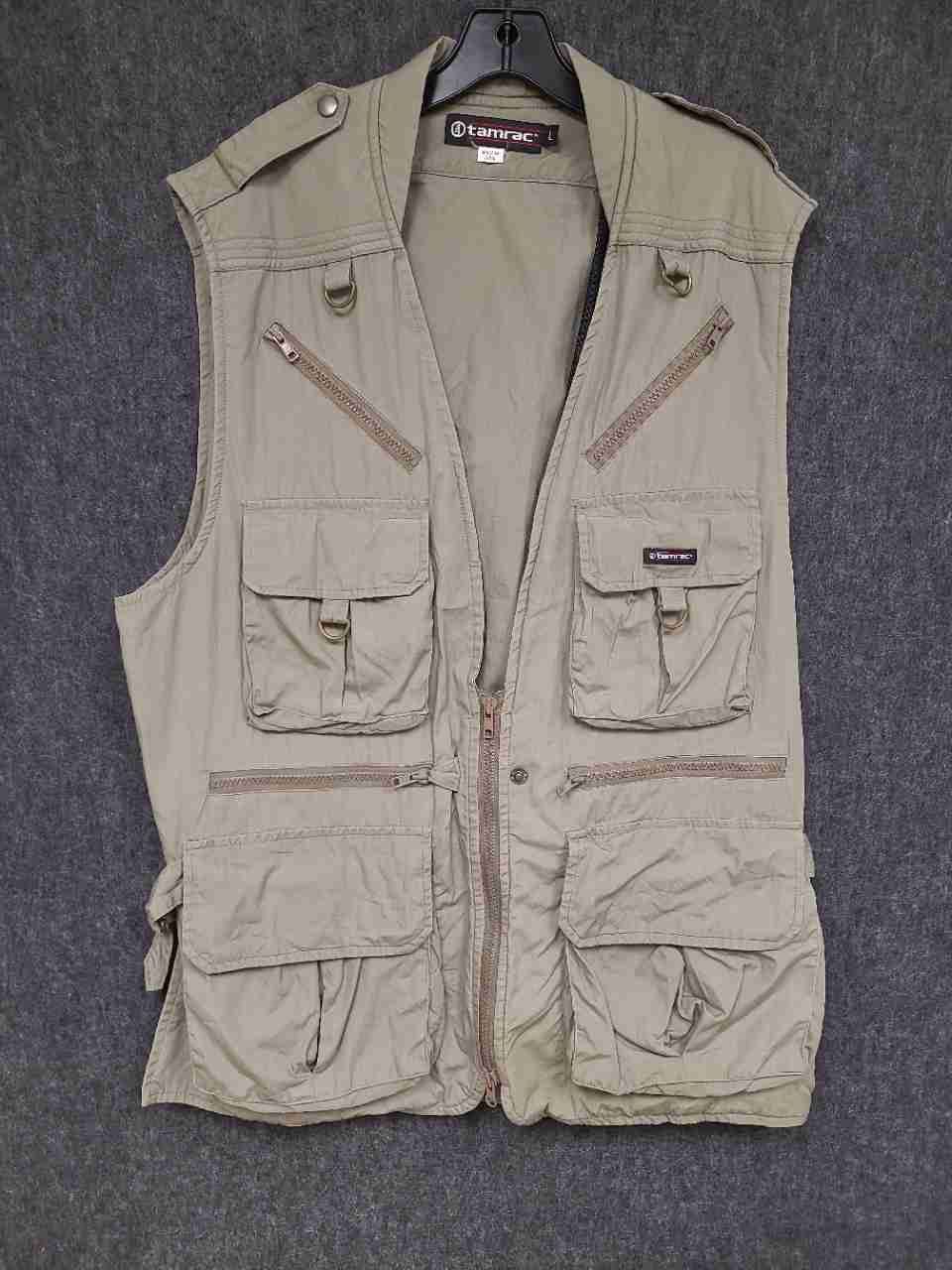 Vintage Tamrac Men's Khaki Multi-Pocket Photography Utility Vest Size L