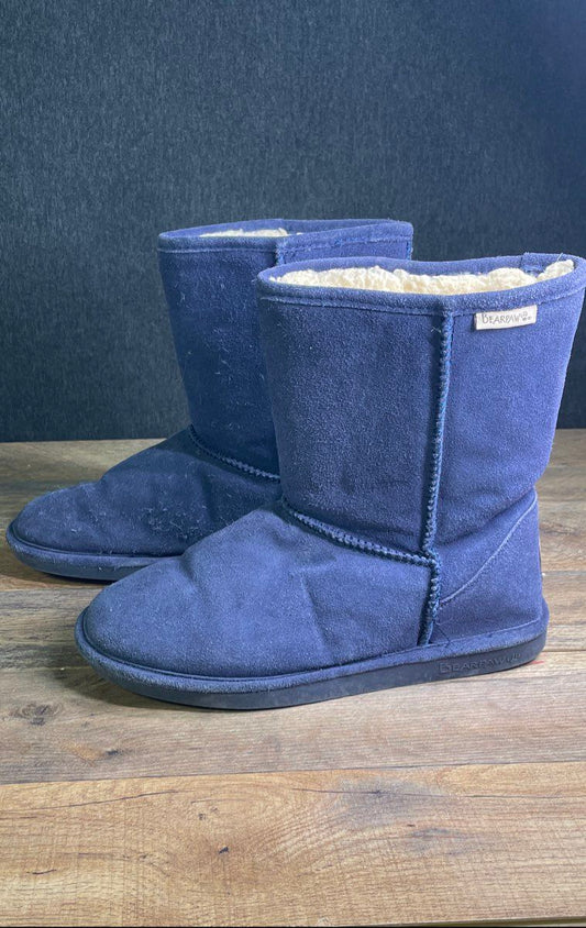 Bearpaw Emma Short Navy Blue Suede Shearling Lined Winter Boots Women's Size 11