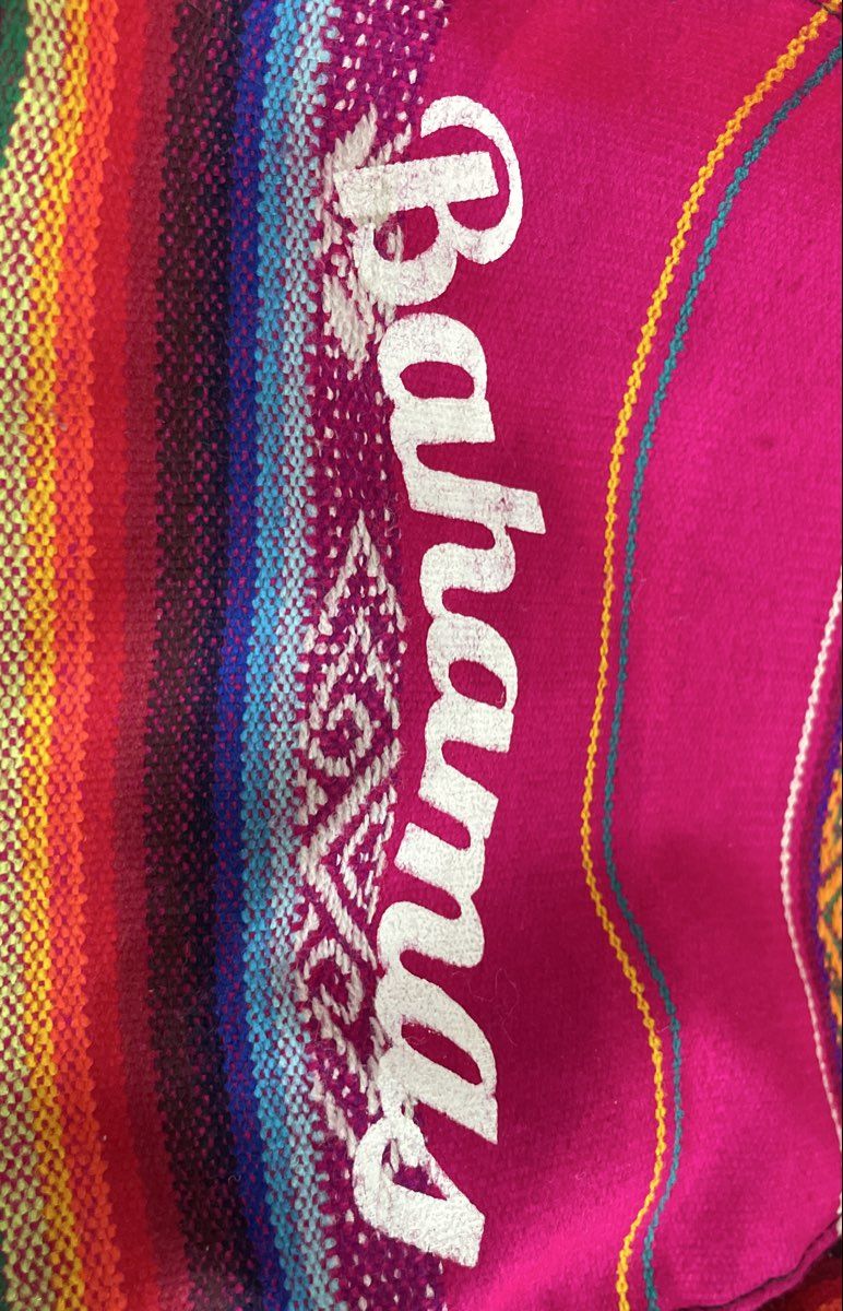 Bahamas Multi-Color Pink Woven Fabric Souvenir Backpack Geometric Pattern