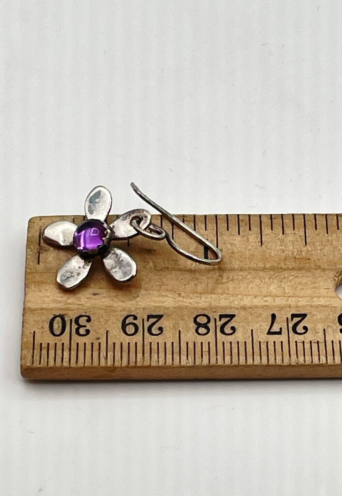 925 Sterling Silver Amethyst Flower Dangle Earrings 2.4g