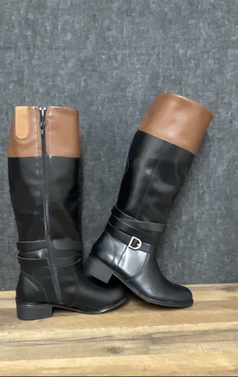 St. John's Bay Douglas Black Cognac Knee-High Riding Boots NWT Size 6.5