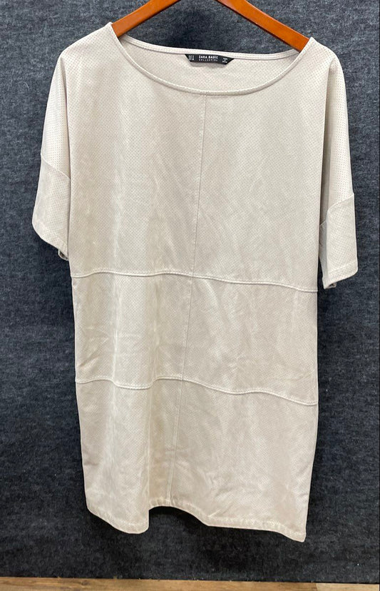 Zara Basic Women's Beige Perforated Laser Cut Long Shirt Tunic Sz S