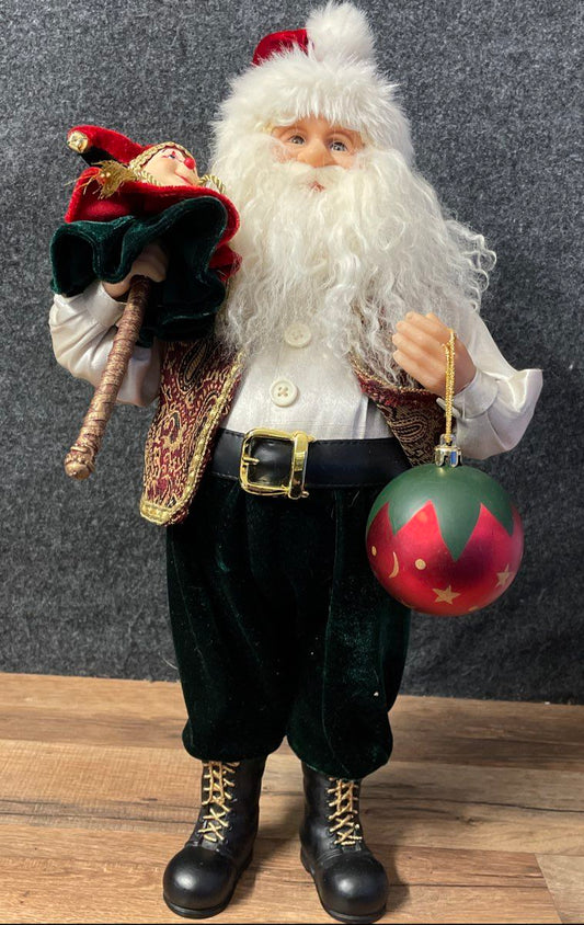Vintage Standing Santa Claus Figurine 19" Tall Velvet Christmas Decor Jester