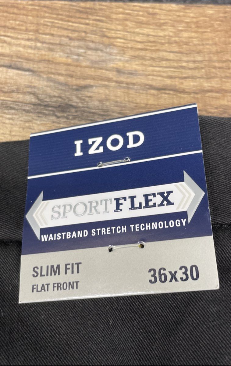 IZOD Men's Black Slim Fit SportFlex Performance Stretch Pant 36x30 NWT