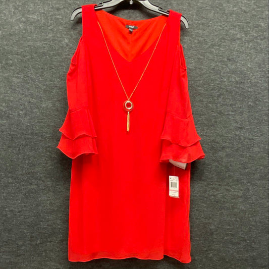 MSK Women's Red Cold Shoulder Ruffle Sleeve Dress Style Setter Necklace 10 NWT