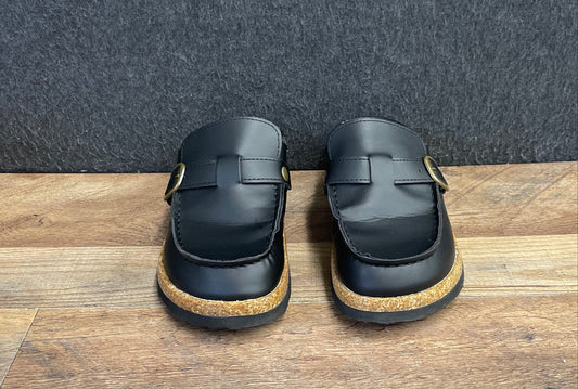 Project Cloud Black Genuine Leather Buckle Loafer Mule Clogs Women's Size 6.5