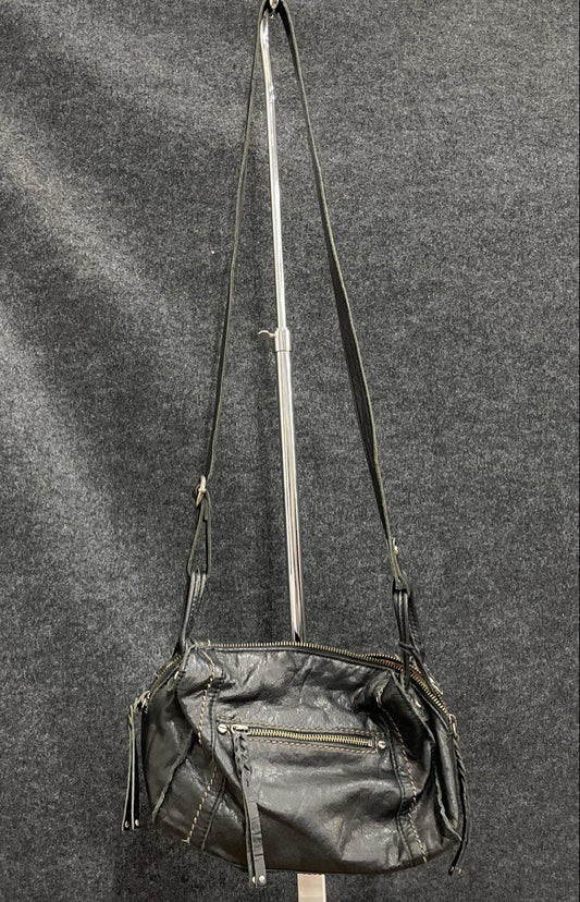 The Sak Black Leather Crossbody Bag Silver Hardware Braided Zipper Pulls