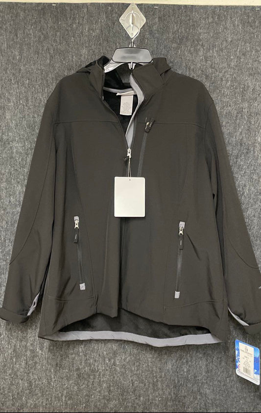 Free Country Women's Black Hooded Softshell Jacket Faux Fur Lined Sz 2X NWT