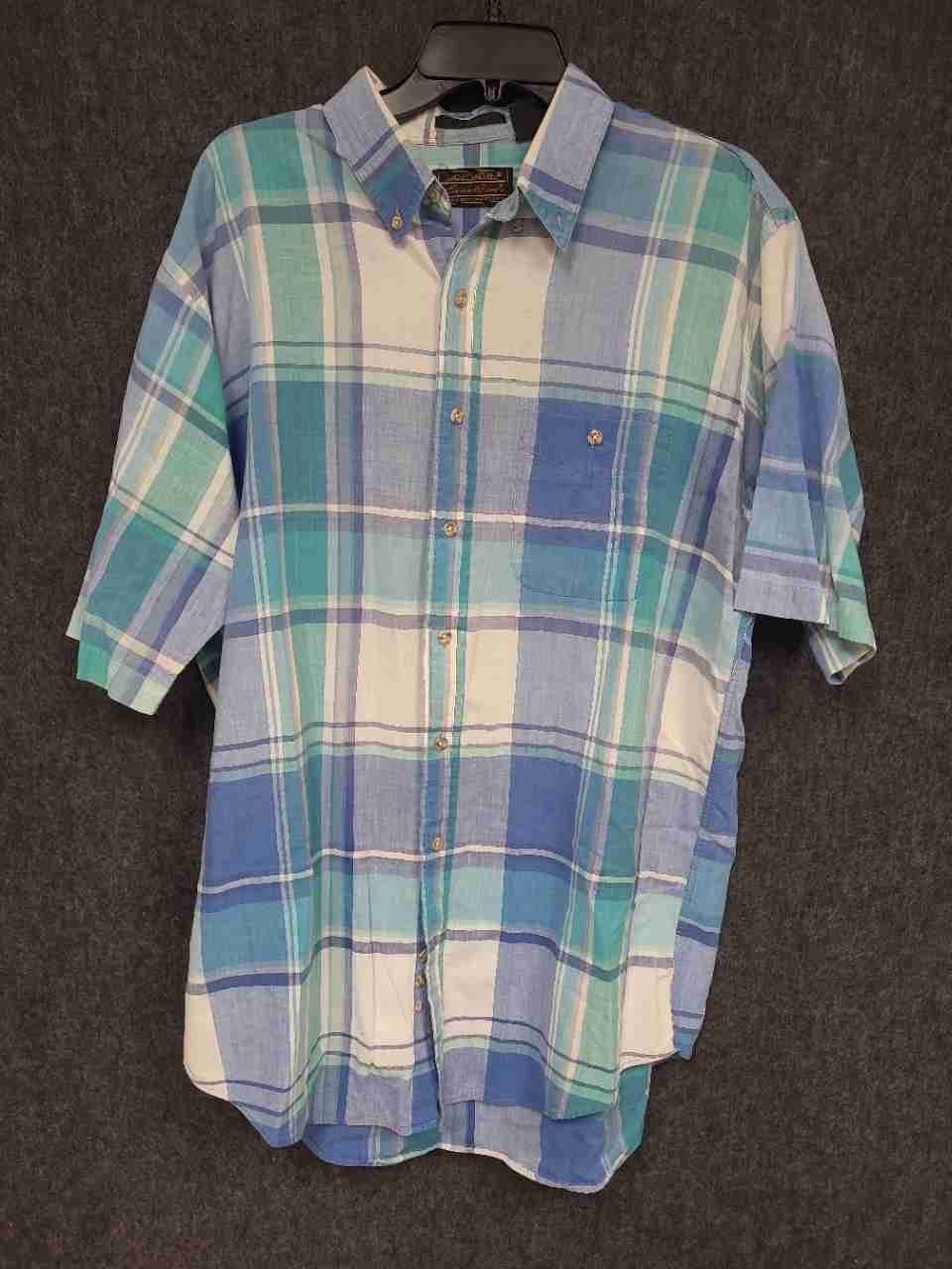 Vintage 90s Eddie Bauer Men's Plaid Short SS Cotton Button Down Shirt XL Tall