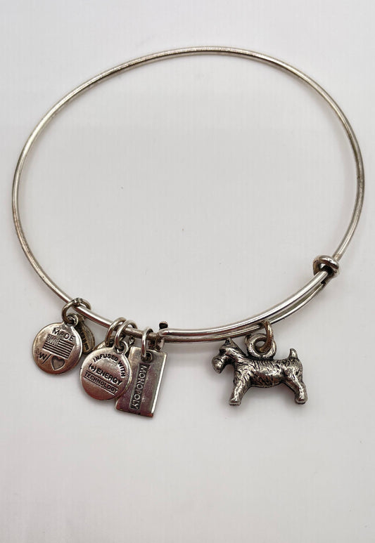 Alex And Ani Silver Tone Mixed Metal Monopoly Dog Charm Bangle Bracelet 9.8g