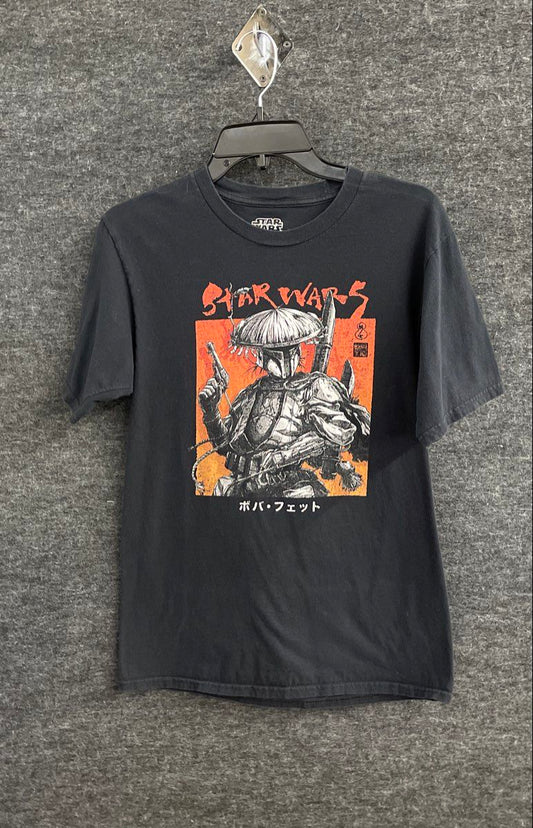 Star Wars Boba Fett Samurai Ronin Japanese Graphic T-Shirt Black Sz M