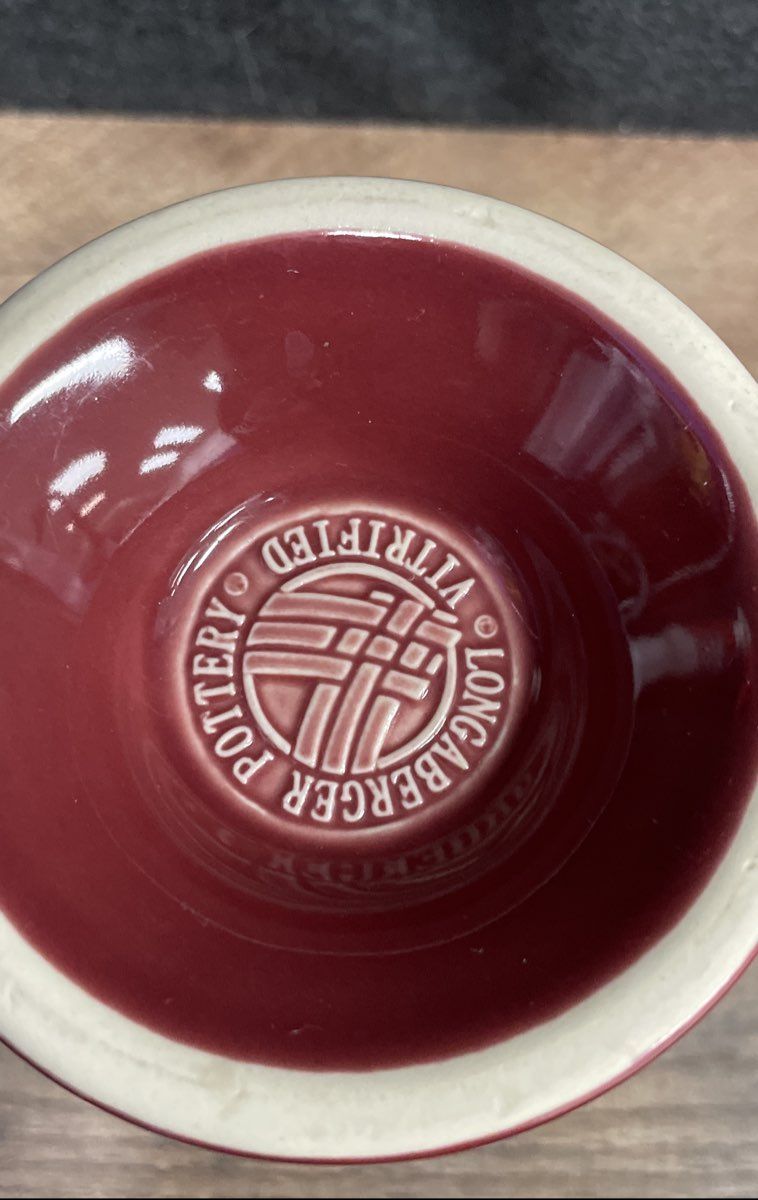 Longaberger Pottery Burgundy Red Basketweave Pedestal Mug Vitrified Stoneware