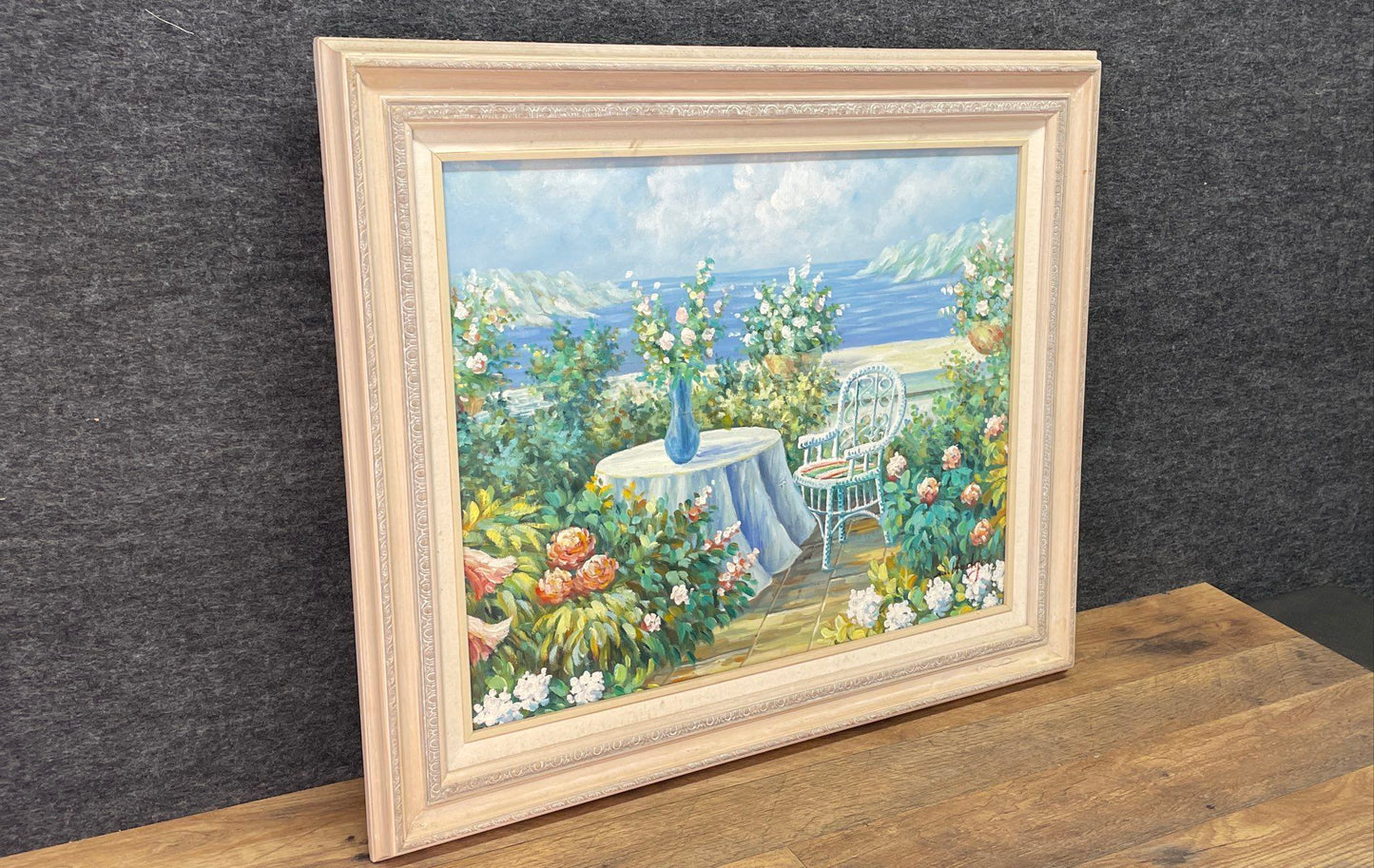 Balcony Seascape Signed by W. Hodges Original Oil Painting