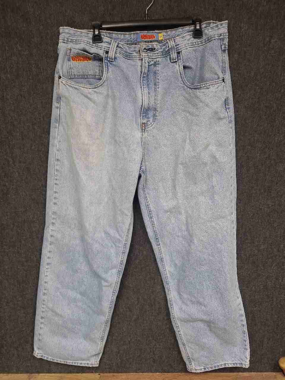 Empyre Men's Loose Fit Jeans Light Wash Blue Baggy Embroidered Logo Sz 36