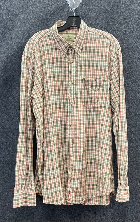 Beretta Men's Red Plaid Button Down Shirt Long Sleeve Cotton Sz XL