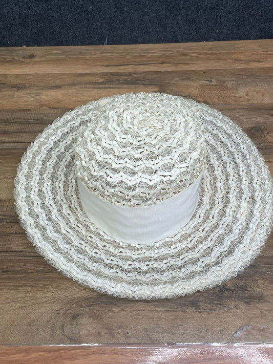 Vintage 60s Phipps New York Paris Wide Brim Woven Straw Sun Hat with Bow Sz OS