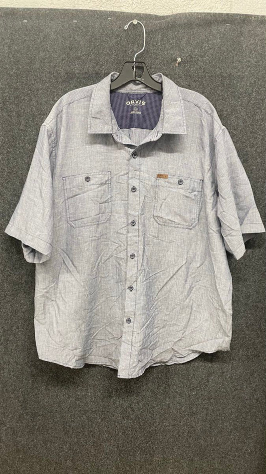 Orvis Men's Blue Tech Chambray Short Sleeve Outdoor Button Up Shirt Sz XXL