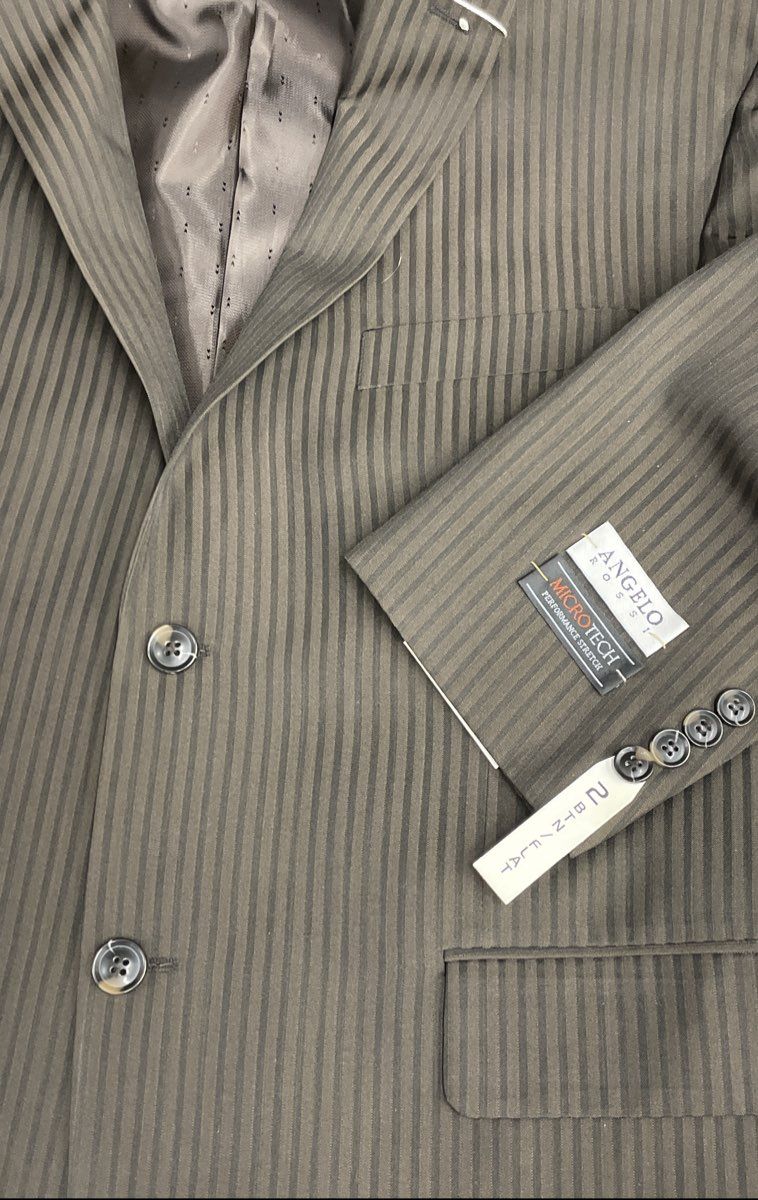 Angelo Rossi Men's Blazer Chocolate Brown Pinstripe Microtech 46S NWT