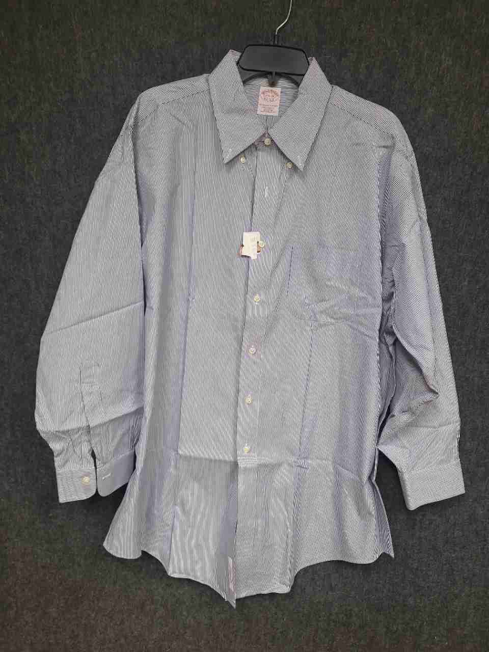 Brooks Brothers Men's Blue White Stripe Non-Iron Traditional Fit Shirt 17.5 33