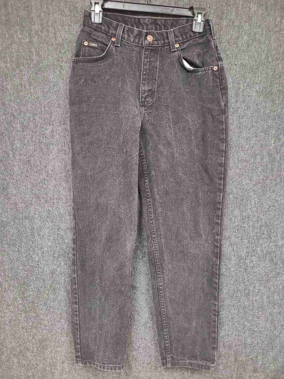 Vintage 90s Lee Women's Faded Black High Rise Tapered Denim Jeans Sz 6P