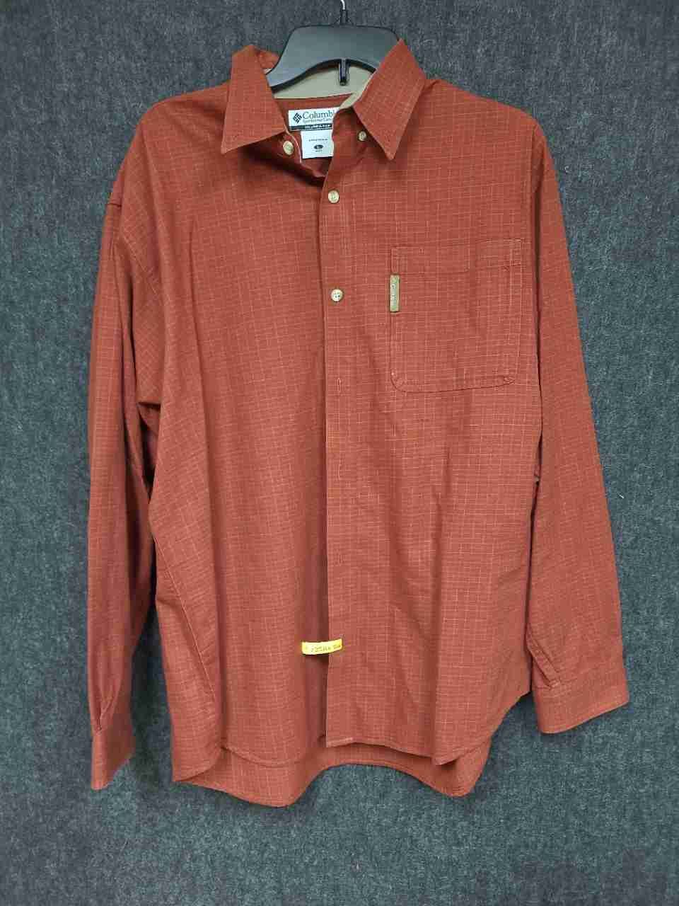 Columbia Men's Long Sleeve Button Down Shirt Rust Orange Grid Pattern AM7739 L