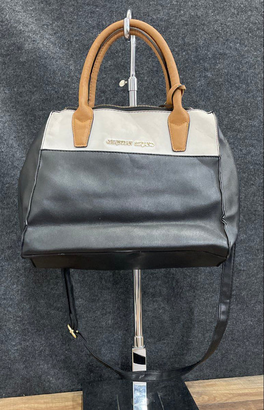 Christian Siriano Black White Tan Leather Satchel Crossbody Bag Gold Hardware