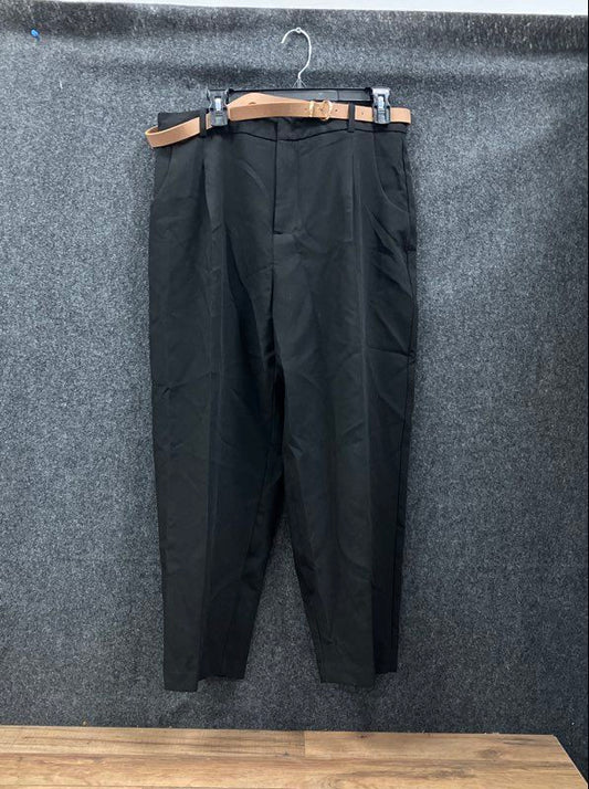 Zara Women's Black Pleated Straight Leg Trousers With Belt NWT Sz L