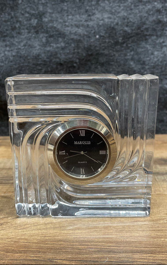 Marquis by Waterford Artesia Crystal Cube Desk Clock Vintage