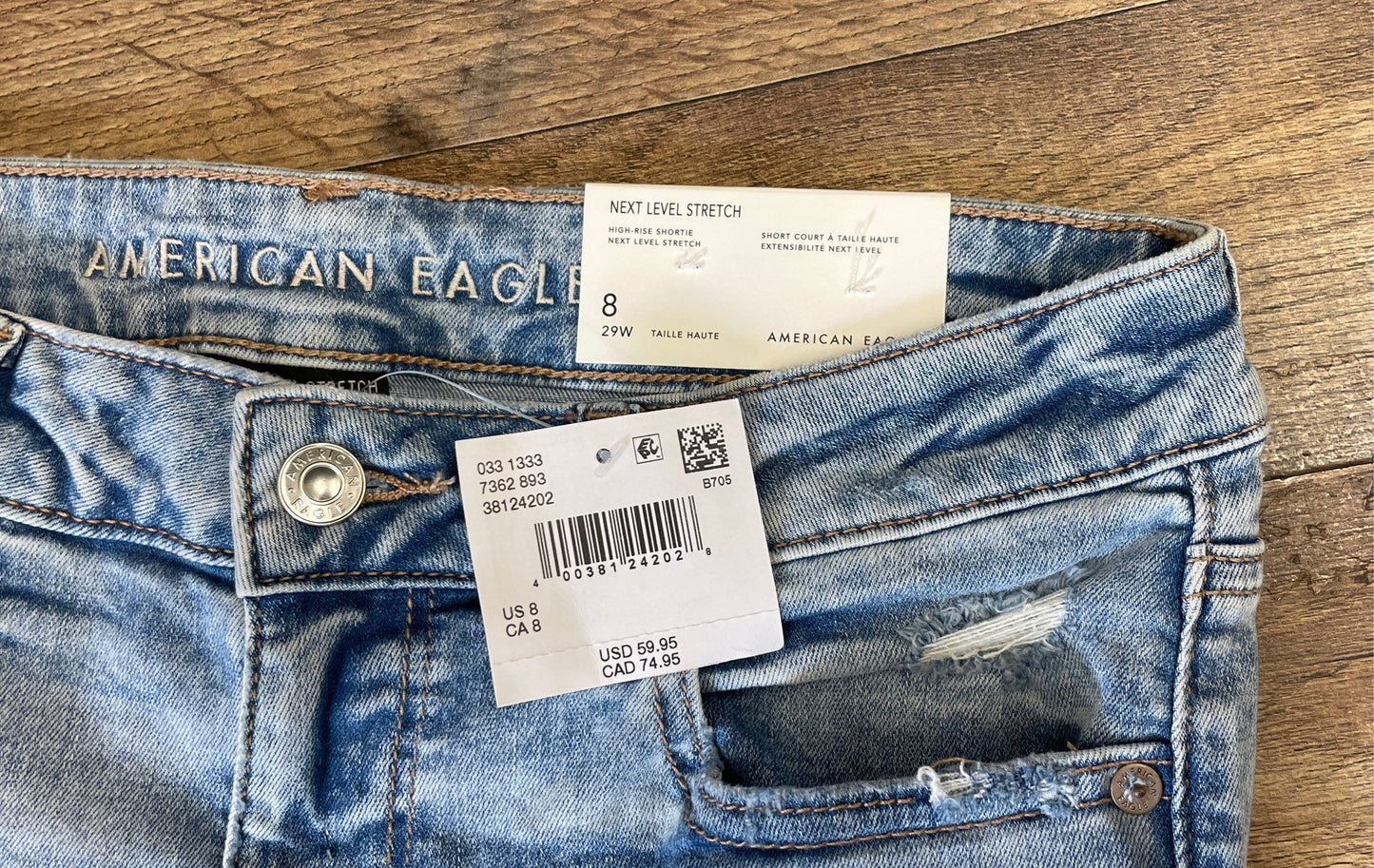 Lot of 3 American Eagle Women's Denim Shorts Blue Distressed High Rise Sz 8 NWT