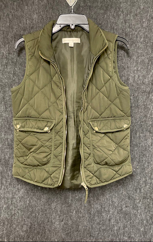 New York & Company Women's Olive Green Quilted Puffer Vest Full Zip Sz XS