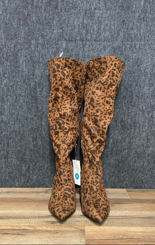 A New Day Leopard Print Pointed Toe Knee High Boots Kitten Heel Size 8 NWT
