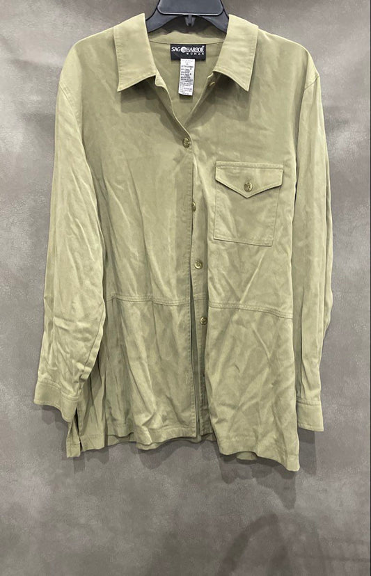 Sag Harbor Women's Sage Green Tencel Rayon Button Front Jacket Overshirt Sz 1X