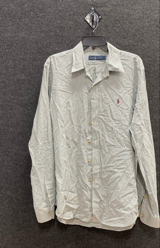 Ralph Lauren Men's Long Sleeve Button Down Shirt Teal Brown Plaid Check Sz L