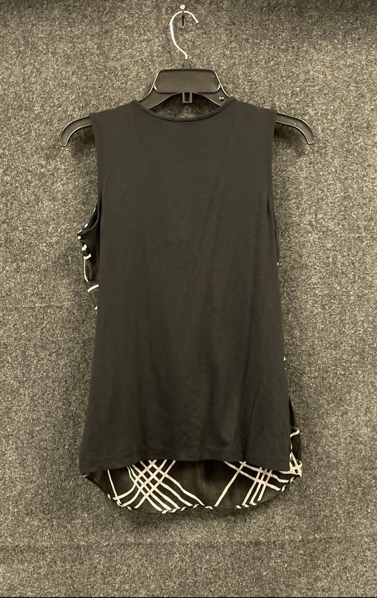 New York & Company Women's Black White Geometric Twist Front Top NWT S
