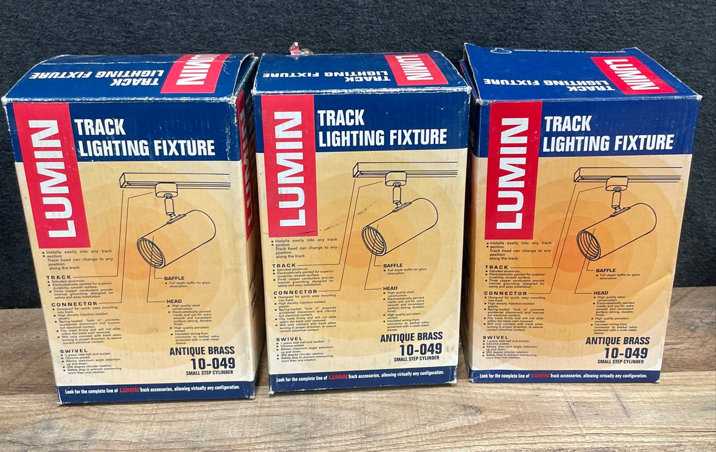 Lot Of 3 Vintage Lumin Antique Brass 10-049 Track Lighting Fixture