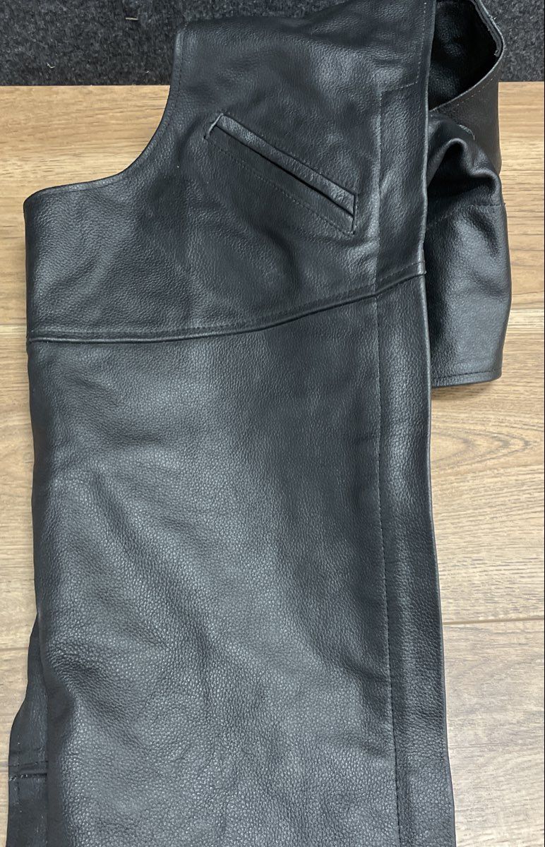 Vintage 90s Black Leather Motorcycle Biker Riding Chaps Buckle Lace Sz M